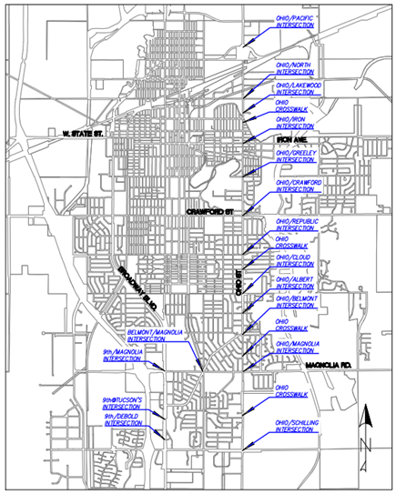 Pavement marking to be improved along Ohio Street, Magnolia Road, and Ninth Street - News Image